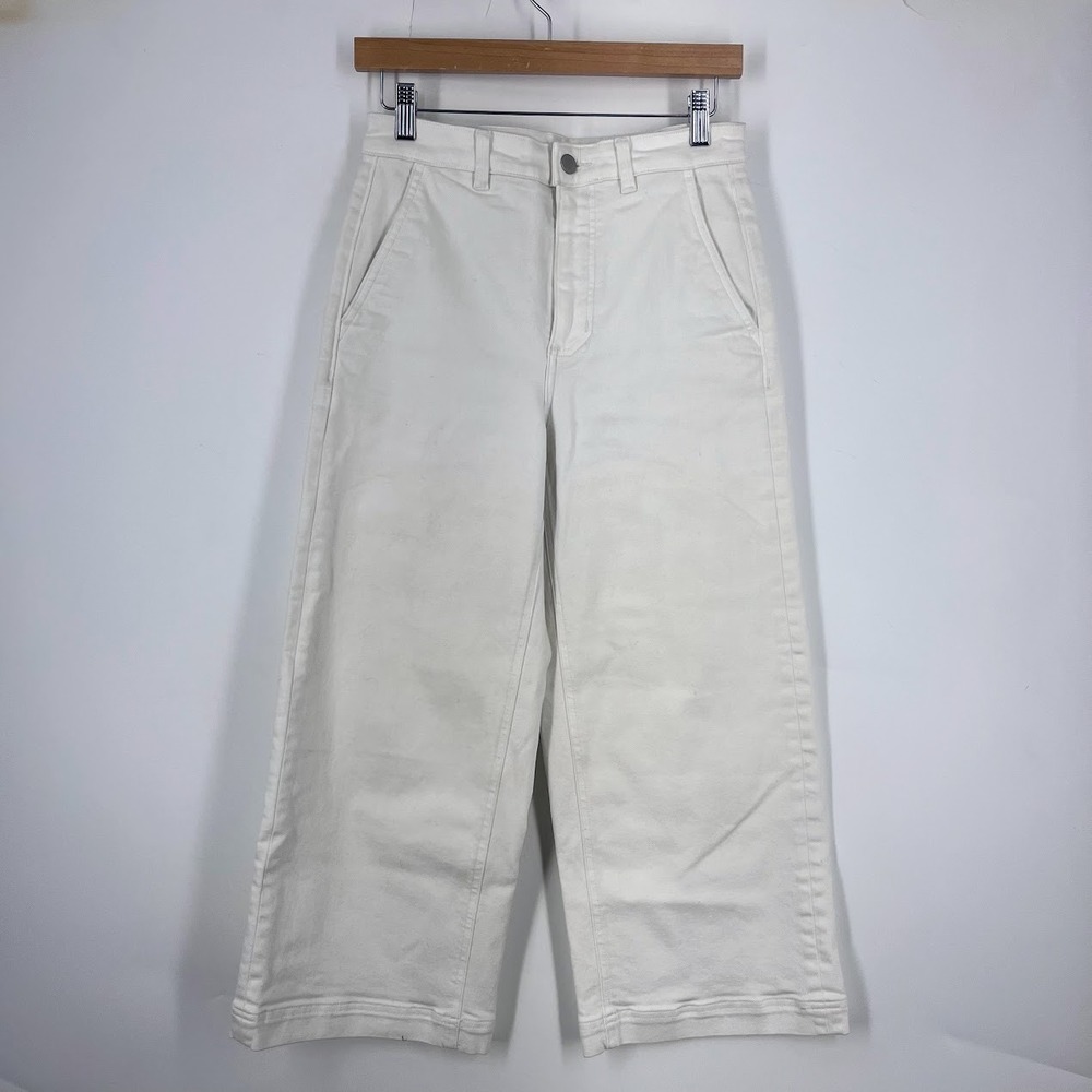 Everlane Bone White Cropped Wide Leg Pants High Rise Cotton Blend Size 6S